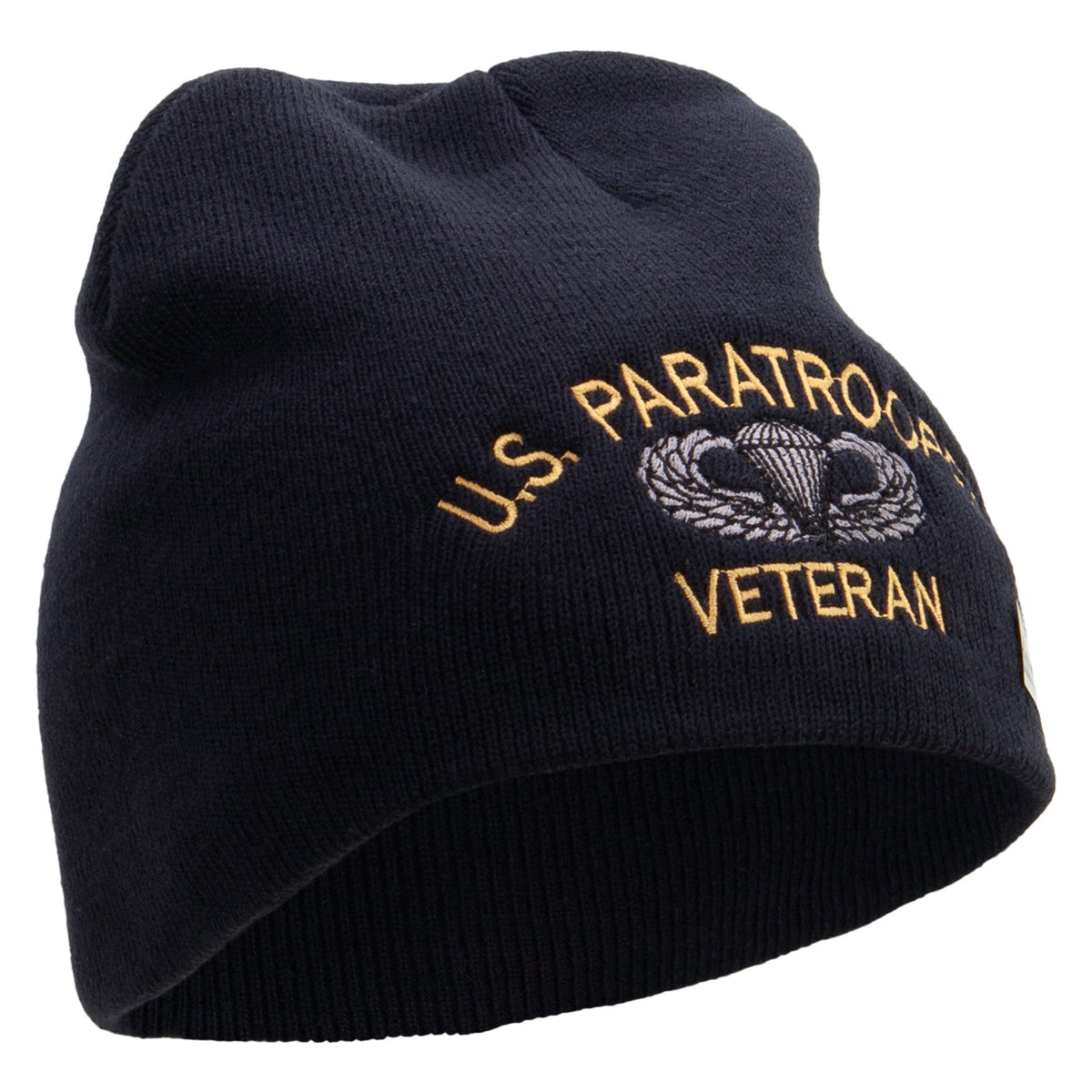 US Paratrooper Veteran Embroidered 8 Inch Knitted Short Beanie