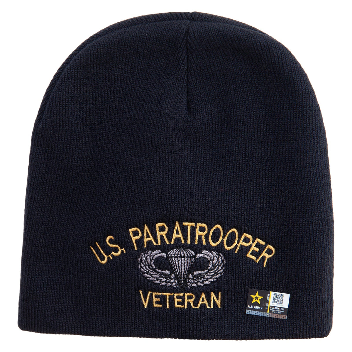 US Paratrooper Veteran Embroidered 8 Inch Knitted Short Beanie