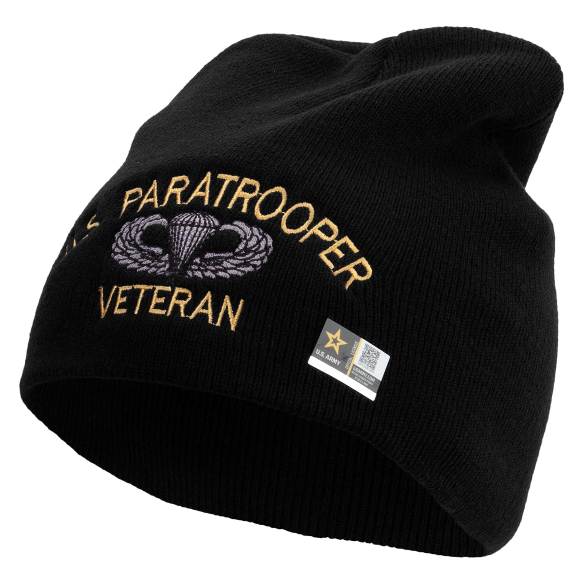 US Paratrooper Veteran Embroidered 8 Inch Knitted Short Beanie