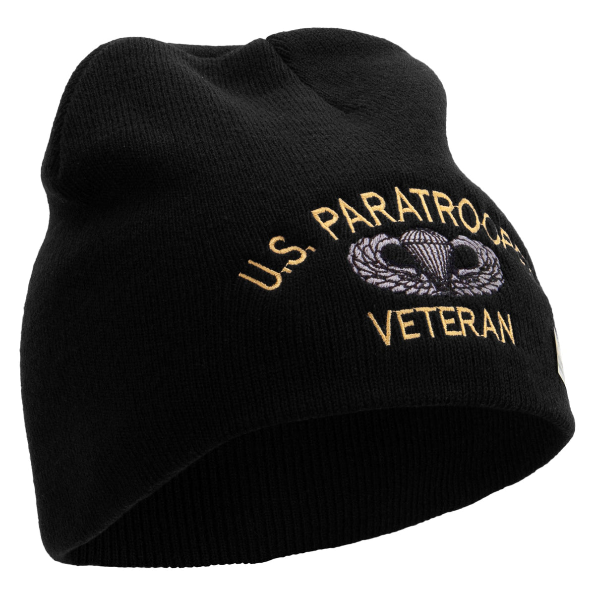 US Paratrooper Veteran Embroidered 8 Inch Knitted Short Beanie
