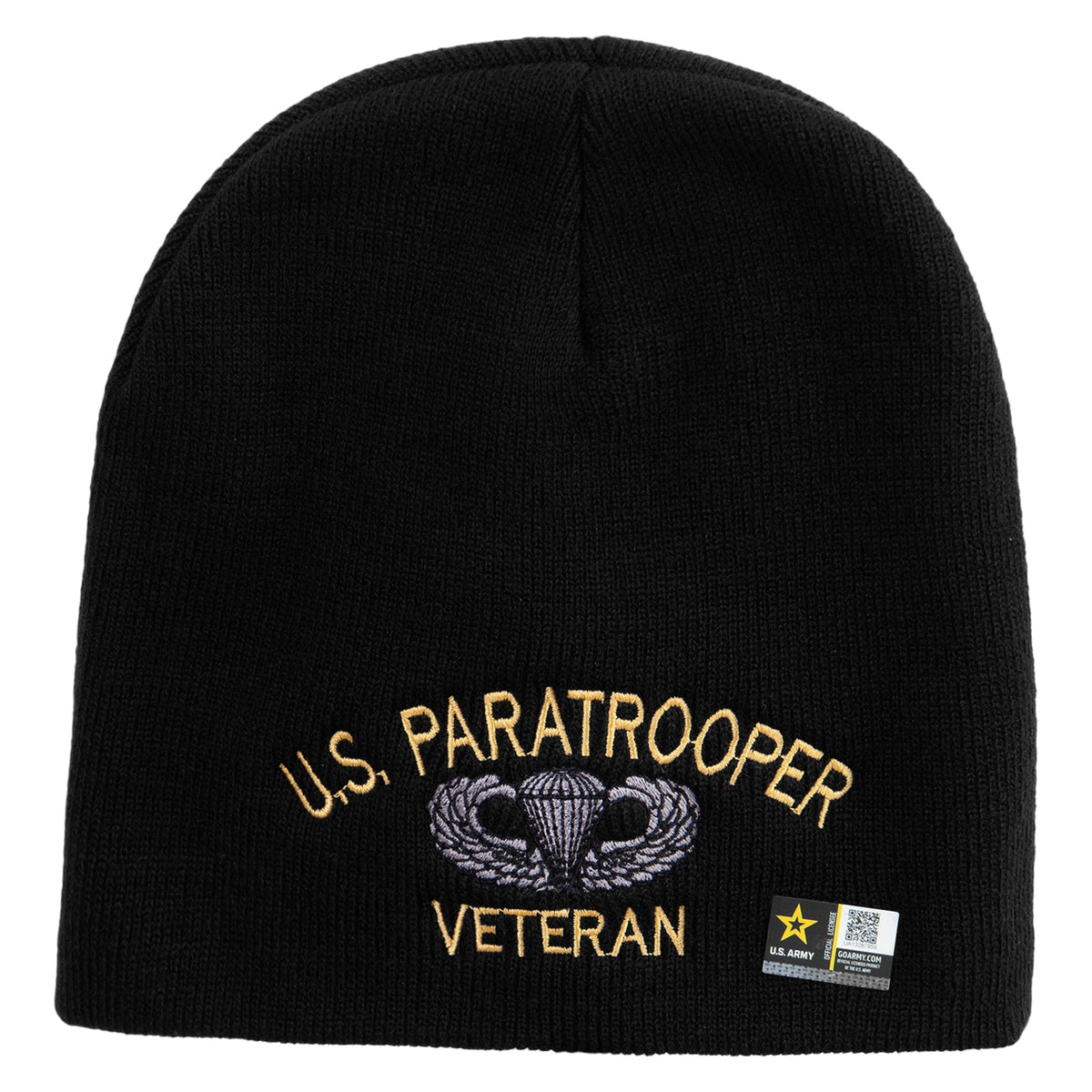US Paratrooper Veteran Embroidered 8 Inch Knitted Short Beanie