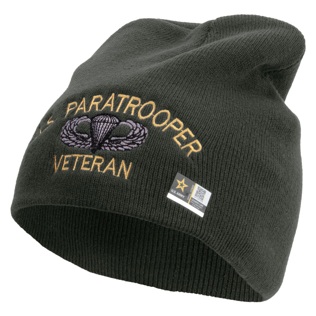 US Paratrooper Veteran Embroidered 8 Inch Knitted Short Beanie