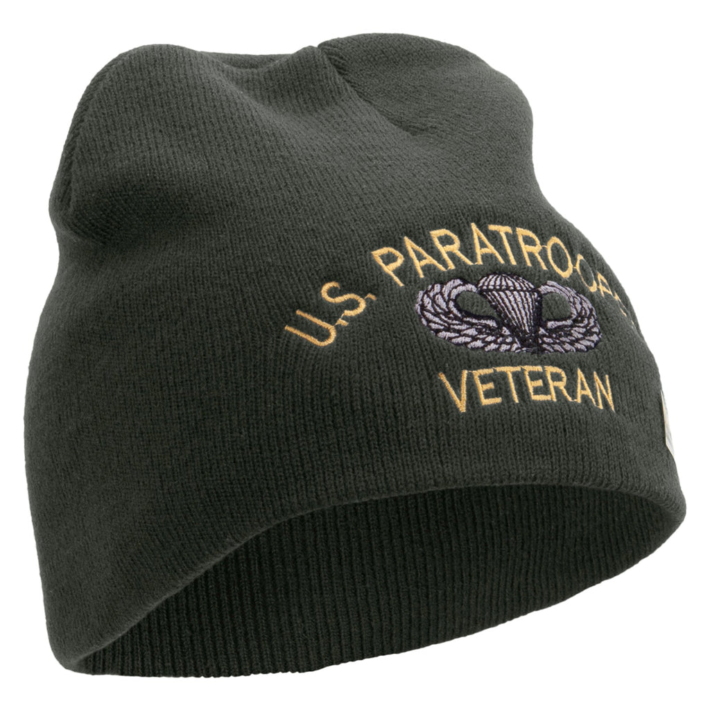 US Paratrooper Veteran Embroidered 8 Inch Knitted Short Beanie