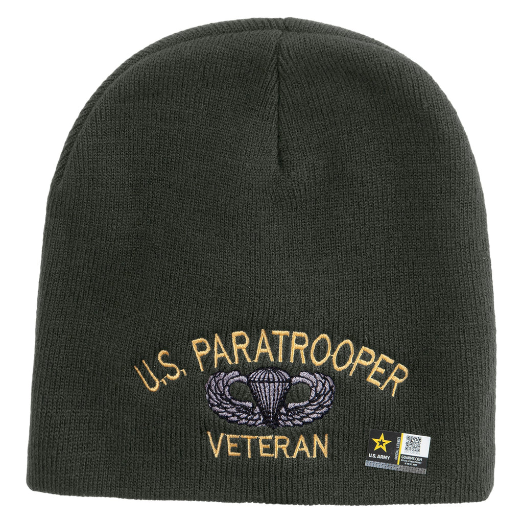 US Paratrooper Veteran Embroidered 8 Inch Knitted Short Beanie