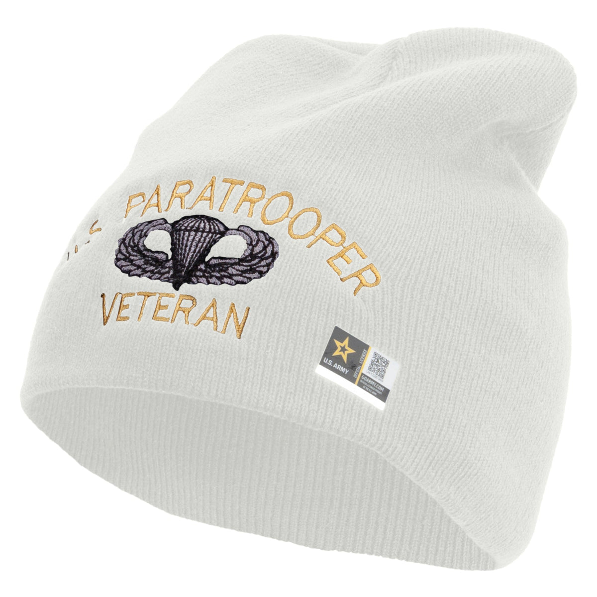 US Paratrooper Veteran Embroidered 8 Inch Knitted Short Beanie