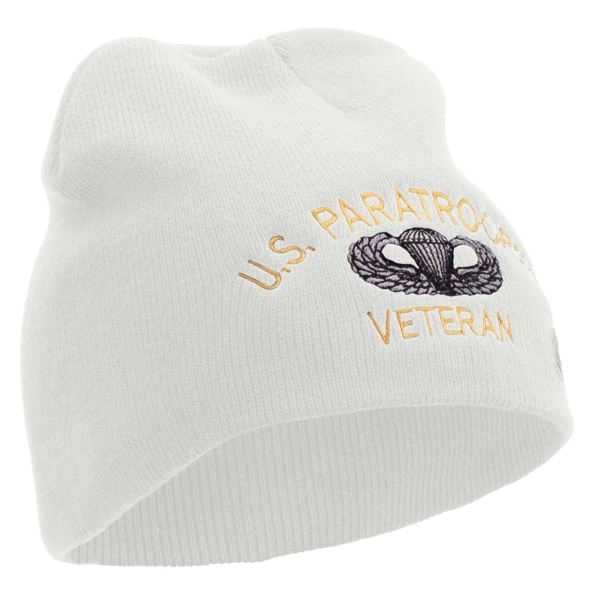 US Paratrooper Veteran Embroidered 8 Inch Knitted Short Beanie