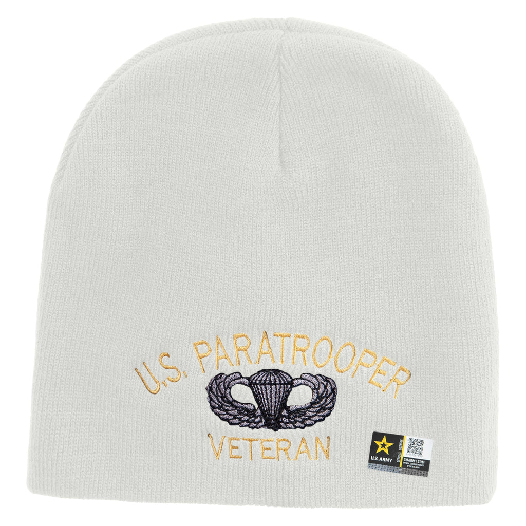 US Paratrooper Veteran Embroidered 8 Inch Knitted Short Beanie