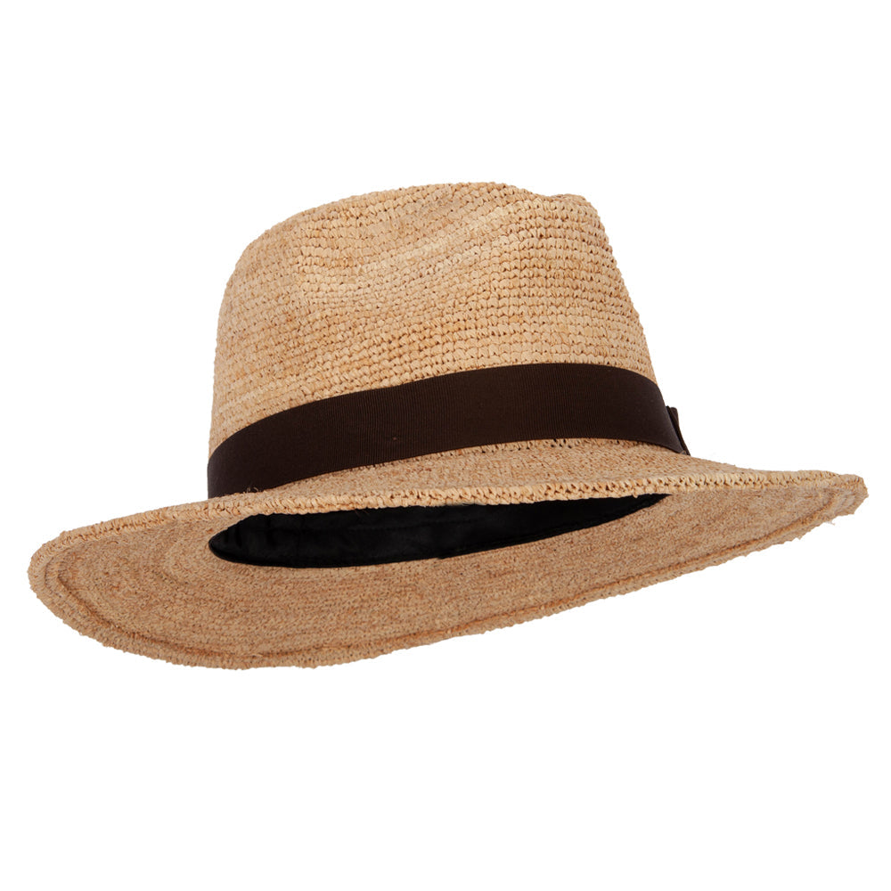 Women's Raffia Braid Double Bow Accented Large Brim Fedora Hat