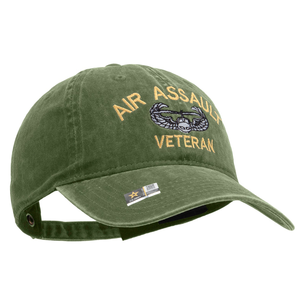 Air Assault Veteran Embroidered Washed Solid Pigment Dyed Cotton Twill Brass Buckle Cap