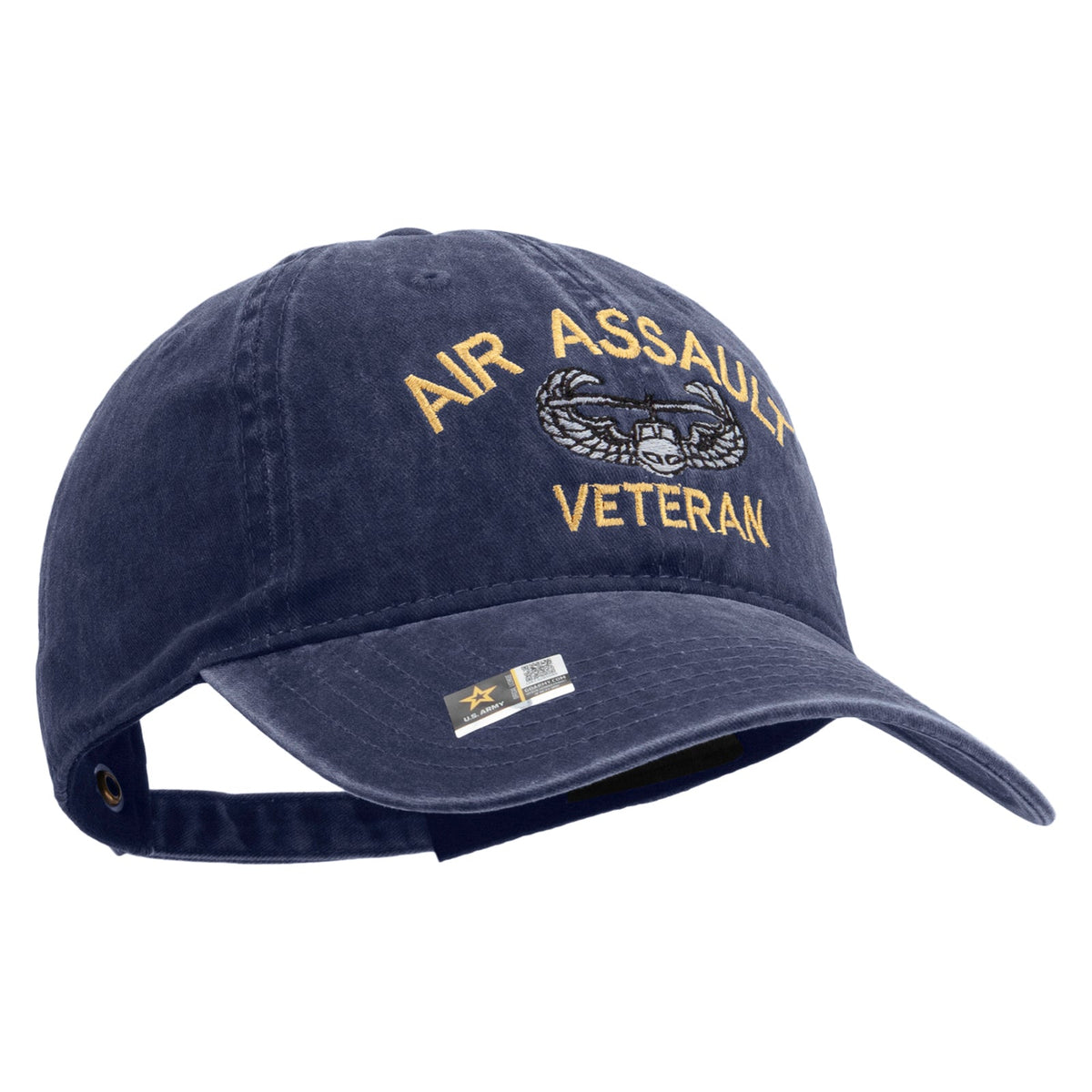 Air Assault Veteran Embroidered Washed Solid Pigment Dyed Cotton Twill Brass Buckle Cap