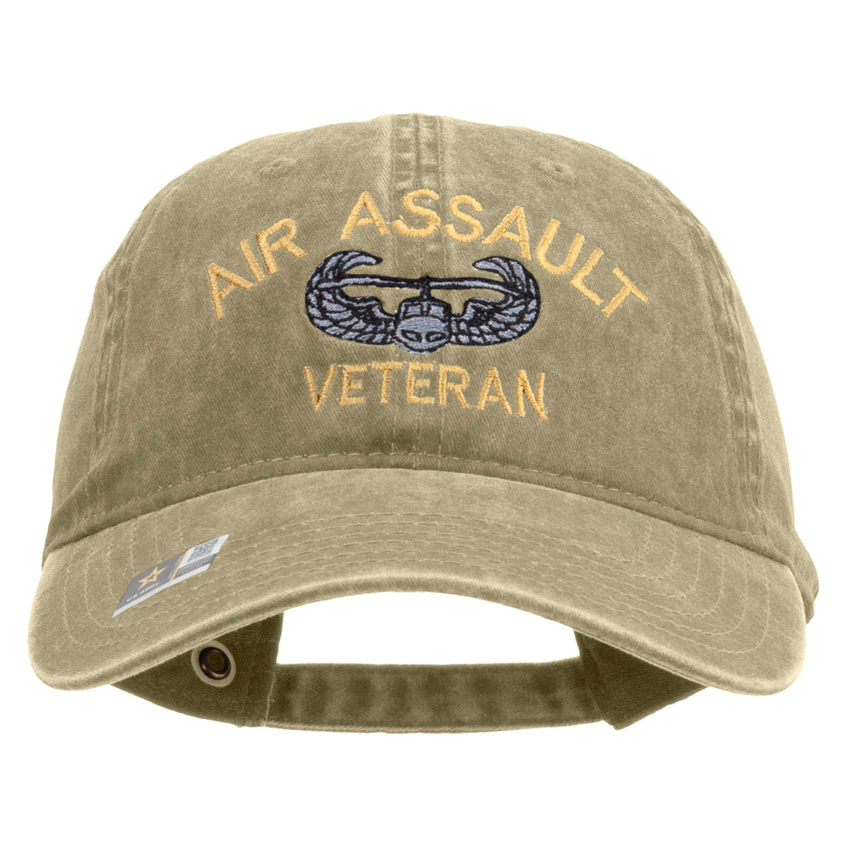 Air Assault Veteran Embroidered Washed Solid Pigment Dyed Cotton Twill Brass Buckle Cap