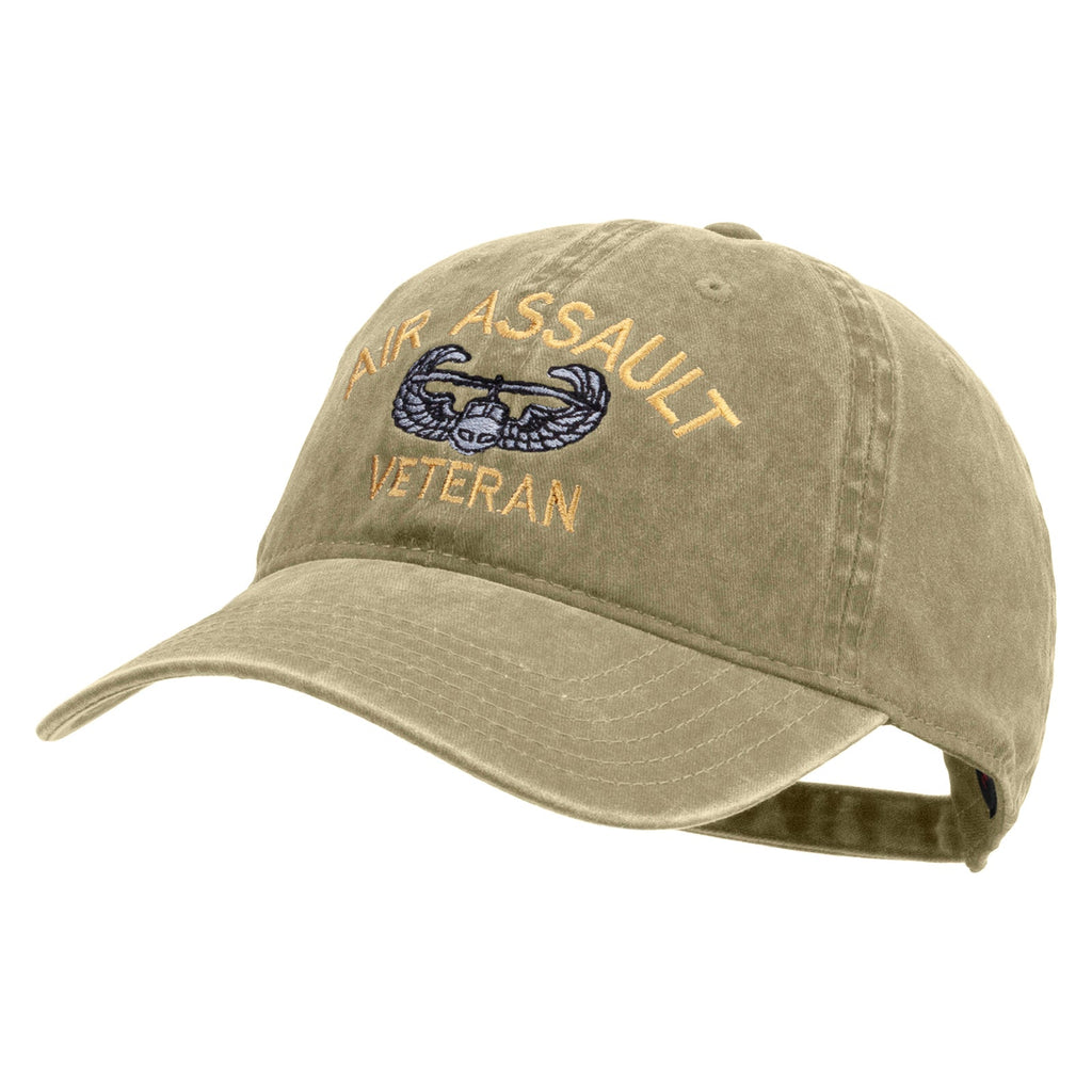Air Assault Veteran Embroidered Washed Solid Pigment Dyed Cotton Twill Brass Buckle Cap