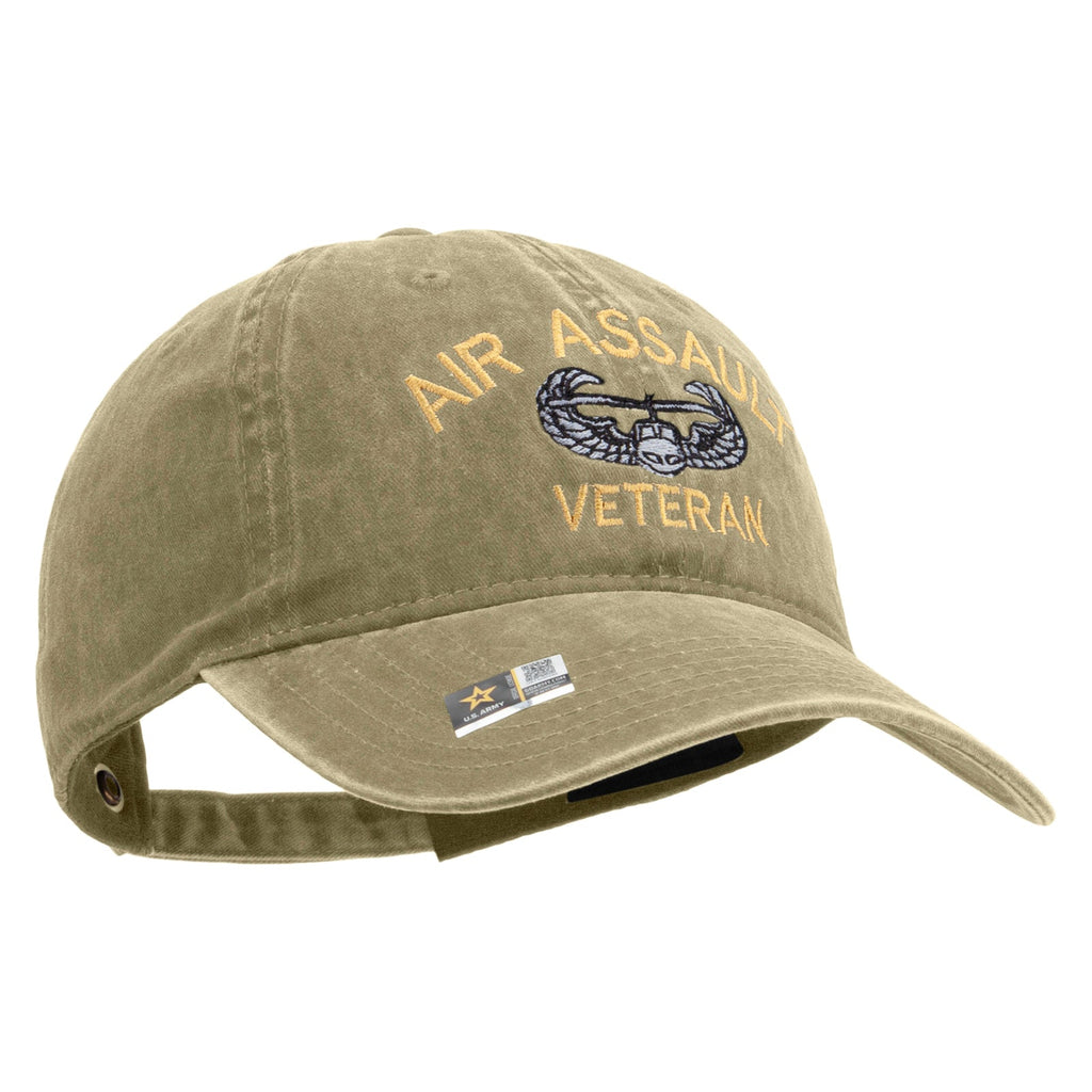 Air Assault Veteran Embroidered Washed Solid Pigment Dyed Cotton Twill Brass Buckle Cap