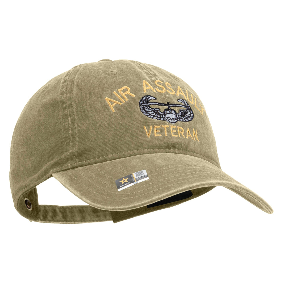 Air Assault Veteran Embroidered Washed Solid Pigment Dyed Cotton Twill Brass Buckle Cap